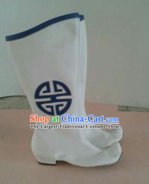 Chinese Traditional Ethnic Shoes Mongolian Minority Nationality White Leather Boots for Women