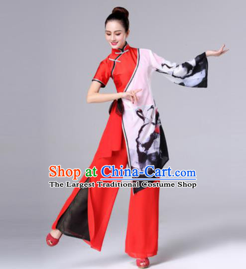 Traditional Chinese Classical Dance Red Dress Stage Performance Folk Dance Yangko Costume for Women