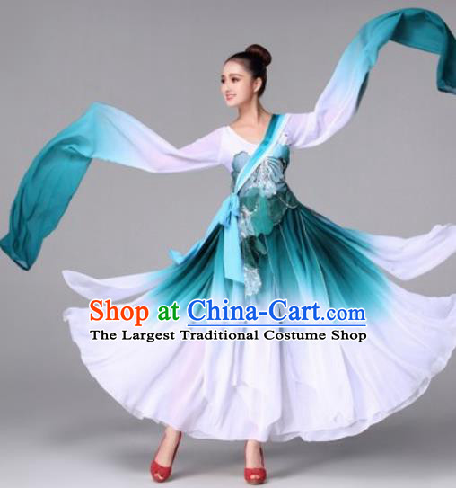 Traditional Chinese Classical Dance Green Dress Fan Dance Costume for Women