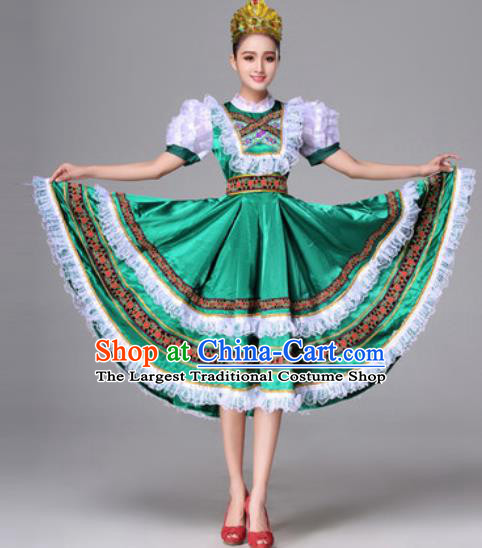 Russia Traditional Costumes Folk Dance Court Green Dress for Women