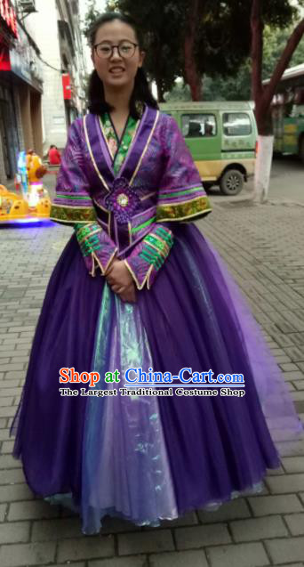 Chinese Traditional Classical Dance Purple Costumes Folk Dance Dress for Women