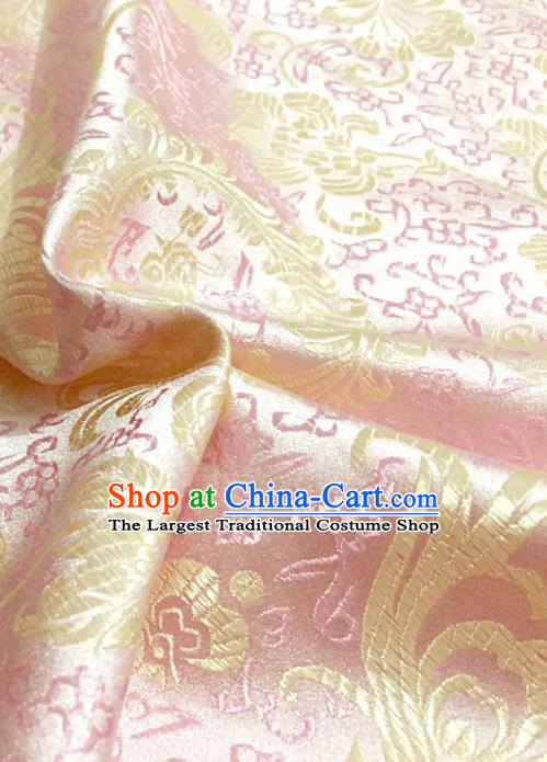 Chinese Traditional Pink Brocade Classical Ombre Flowers Pattern Design Silk Fabric Material Satin Drapery