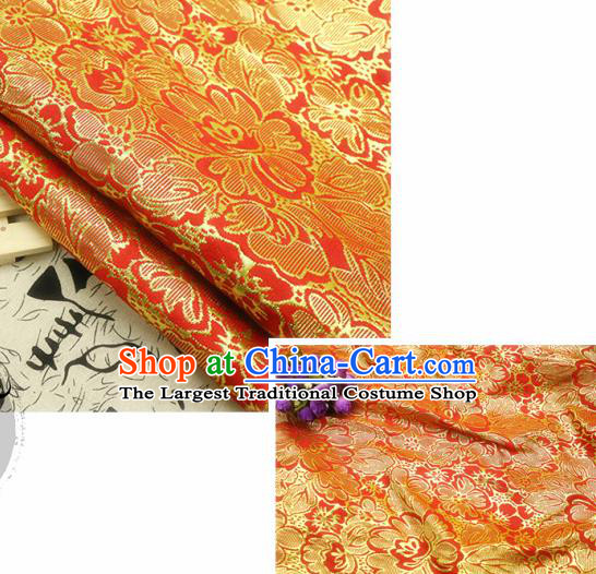 Chinese Traditional Red Brocade Classical Peony Flowers Pattern Design Silk Fabric Material Satin Drapery