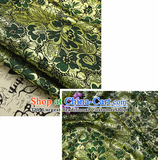 Chinese Traditional Deep Green Brocade Classical Peony Flowers Pattern Design Silk Fabric Material Satin Drapery