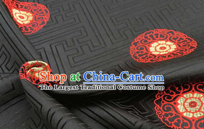 Chinese Traditional Tang Suit Black Brocade Classical Pattern Design Silk Fabric Material Satin Drapery