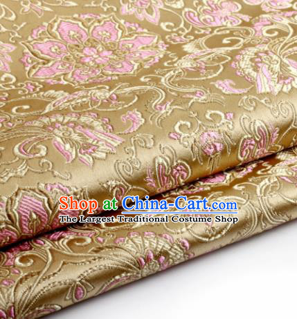 Chinese Traditional Tang Suit Golden Brocade Classical Lotus Pattern Dragons Design Silk Fabric Material Satin Drapery