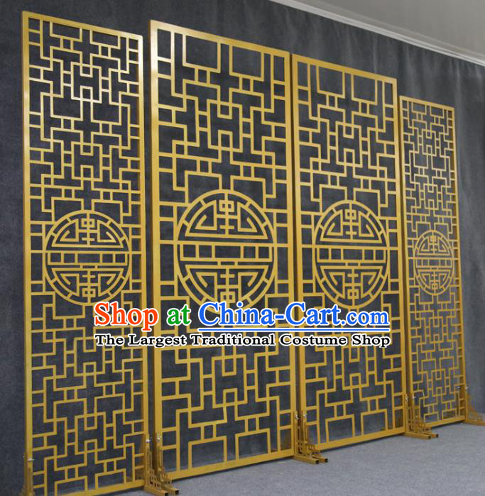 Chinese Traditional Wedding Golden Folding Screen Films Props Iron Floor Screen