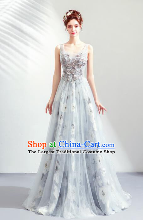 Top Grade Handmade Catwalks Costumes Compere Grey Full Dress for Women