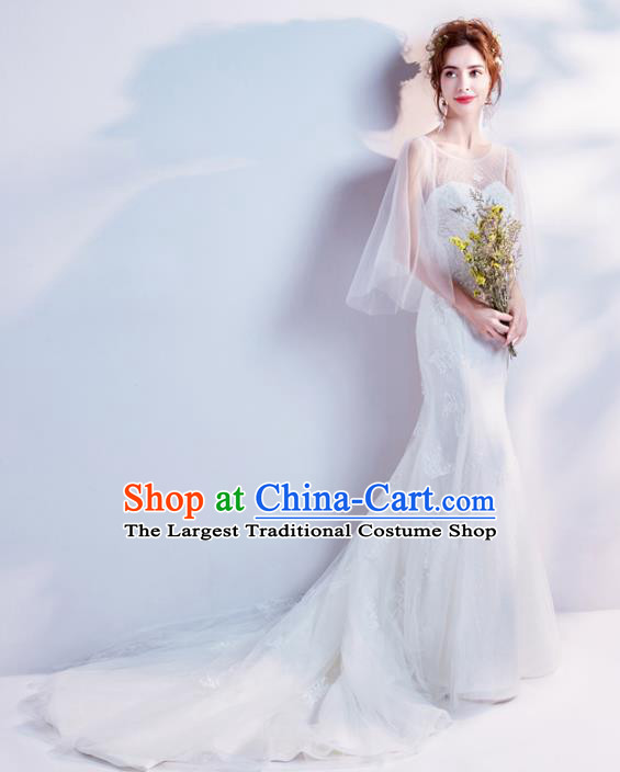 Top Grade Handmade Wedding Costumes Wedding Gown Bride White Lace Mermaid Dress for Women