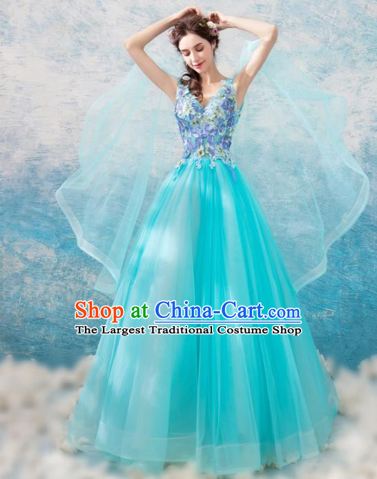 Top Grade Handmade Catwalks Costumes Compere Green Veil Full Dress for Women