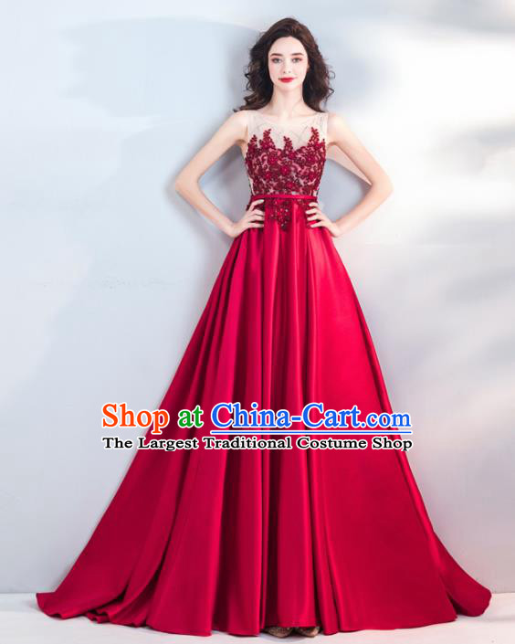 Top Grade Handmade Catwalks Costumes Compere Wine Red Full Dress for Women