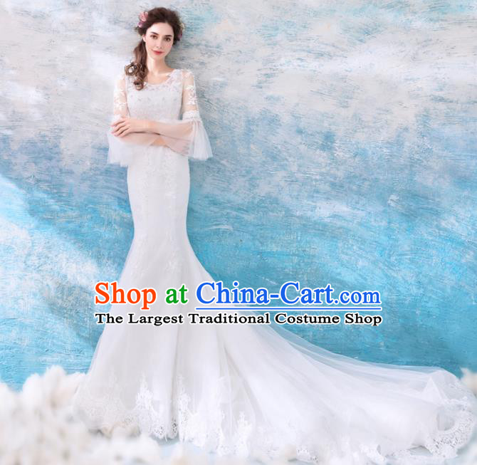 Top Grade Handmade Wedding Costumes Wedding Gown Bride White Mullet Full Dress for Women