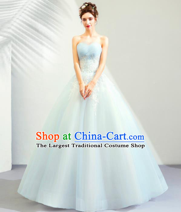 Top Grade Handmade Wedding Costumes Bride Blue Veil Dress Princess Wedding Gown for Women