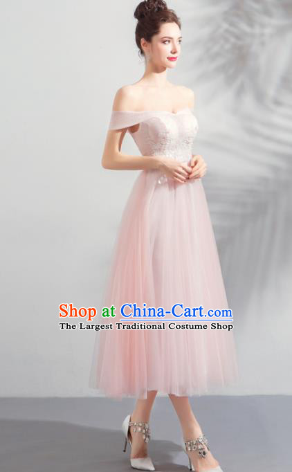 Top Grade Handmade Catwalks Costumes Compere Pink Veil Full Dress for Women