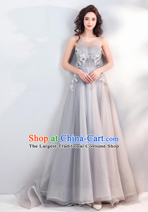 Top Grade Handmade Catwalks Costumes Compere Grey Full Dress for Women