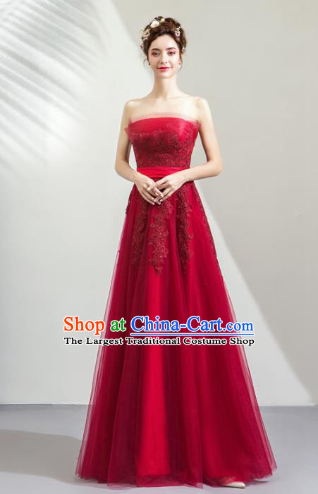 Top Grade Handmade Fancy Wine Red Wedding Dress Princess Wedding Gown for Women