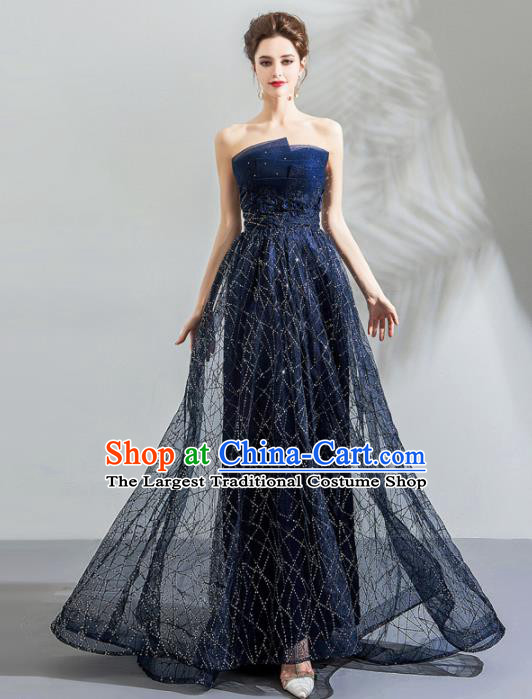 Top Grade Compere Blue Formal Dress Handmade Catwalks Flower Fairy Bride Costume for Women