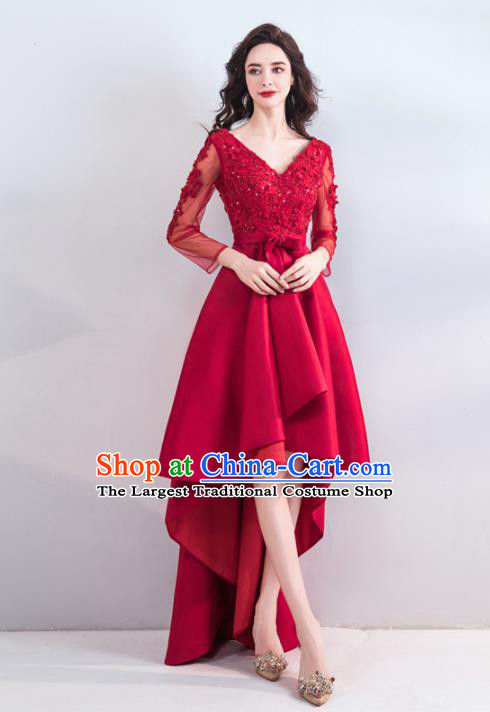 Top Grade Princess Wedding Dress Handmade Fancy Red Beads Wedding Gown for Women