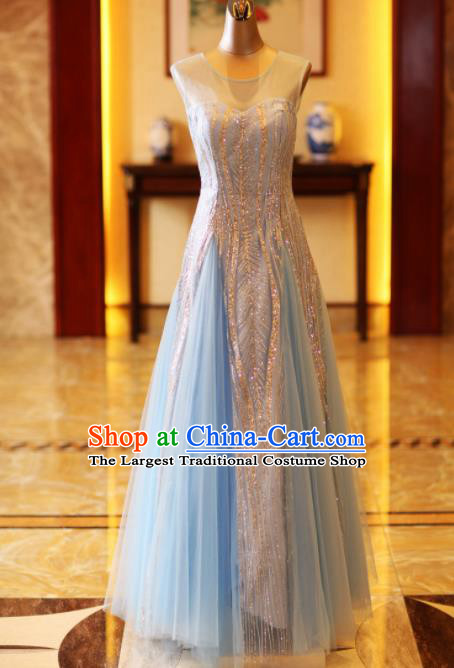 Top Grade Handmade Compere Costume Catwalks Blue Formal Dress for Women