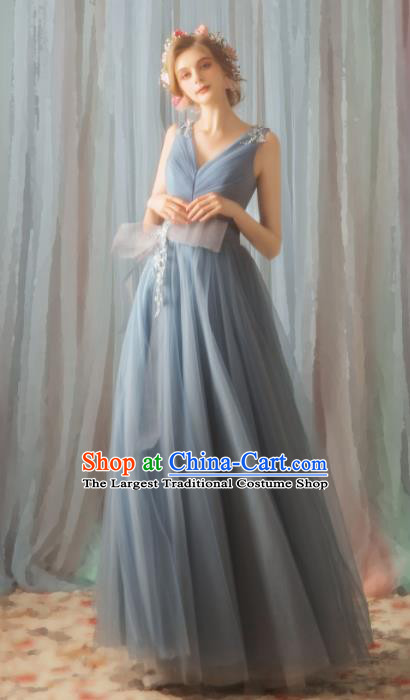 Top Grade Compere Grey Veil Formal Dress Handmade Catwalks Angel Full Dress for Women