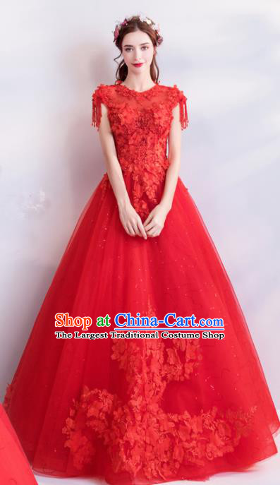 Handmade Princess Embroidered Red Wedding Dress Top Grade Fancy Wedding Gown for Women