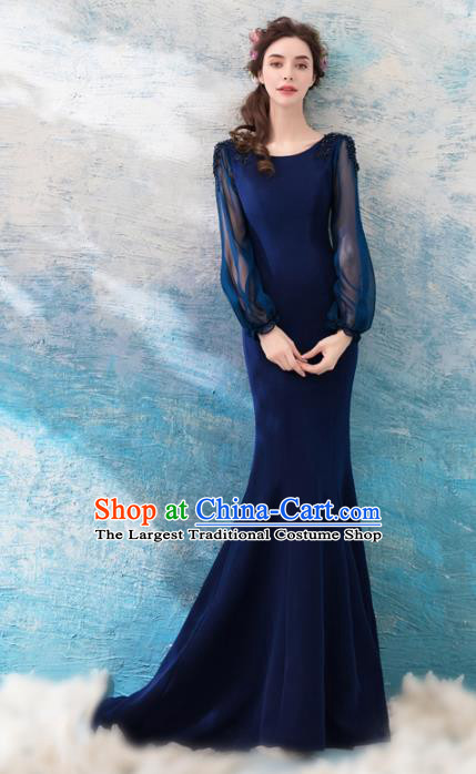 Top Grade Mermaid Evening Dress Compere Costume Handmade Catwalks Angel Full Dress for Women