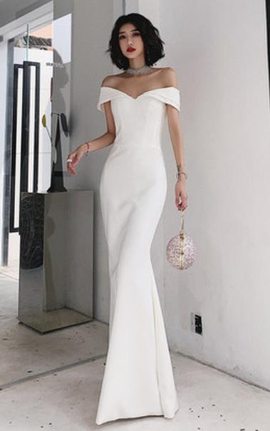 Handmade White Evening Dress Compere Costume Catwalks Angel Full Dress for Women