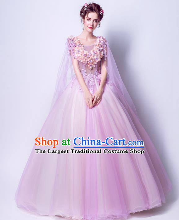 Handmade Bride Purple Wedding Dress Princess Costume Flowers Fairy Fancy Wedding Gown for Women