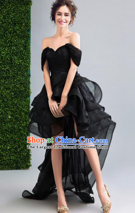 Top Grade Black Veil Trailing Formal Dress Compere Costume Catwalks Evening Dress for Women