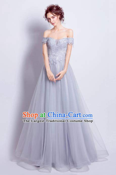 Handmade Bride Grey Veil Wedding Dress Princess Costume Flowers Fairy Fancy Wedding Gown for Women