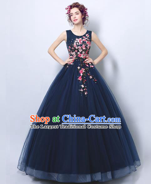 Handmade Bride Navy Veil Wedding Dress Princess Costume Flowers Fairy Fancy Wedding Gown for Women