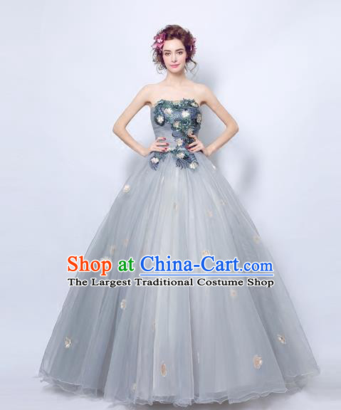 Handmade Bride Grey Veil Wedding Dress Fancy Formal Dress Wedding Gown for Women