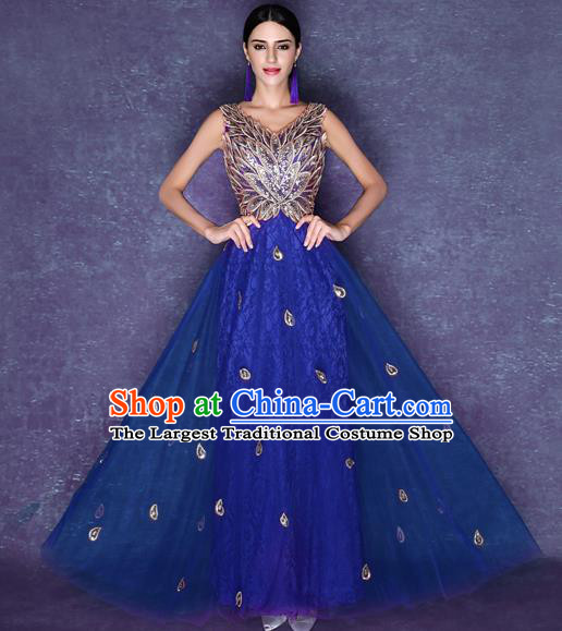 Handmade Crystal Blue Wedding Dress Fancy Formal Dress Wedding Gown for Women