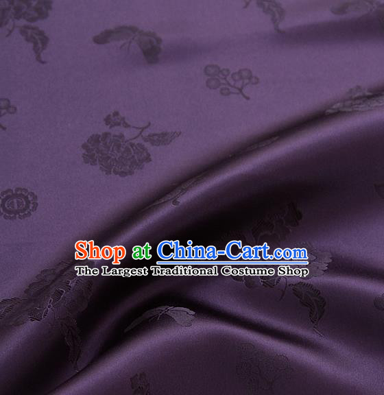 Asian Korean Traditional Purple Brocade Fabric Classical Butterfly Peony Pattern Silk Fabric Hanbok Silk Material