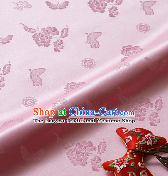 Asian Korean Traditional Pink Brocade Fabric Classical Butterfly Peony Pattern Silk Fabric Hanbok Silk Material