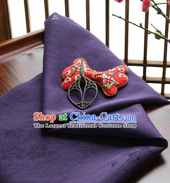 Asian Korean Traditional Deep Purple Tajung Fabric Classical Pattern Thin Tough Silk Fabric Hanbok Silk Material