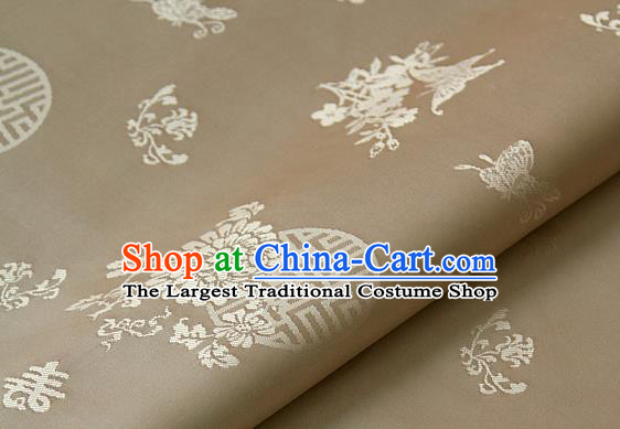 Asian Traditional Palace Drapery Korean Hanbok Royal Butterfly Pattern Khaki Brocade Satin Fabric