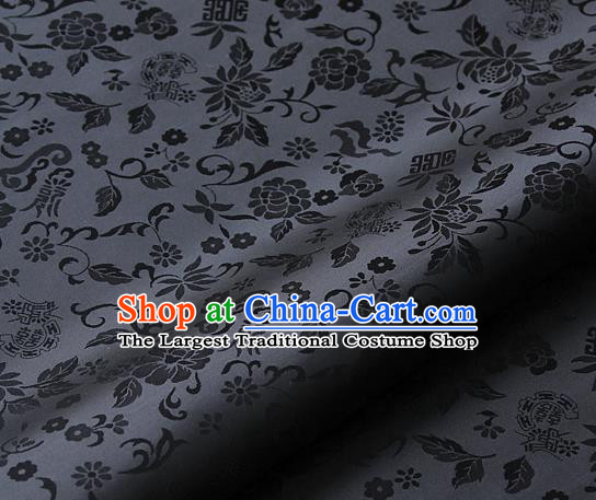 Asian Traditional Palace Drapery Korean Hanbok Royal Pattern Deep Grey Brocade Satin Fabric