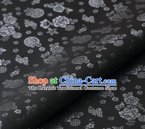 Asian Korean Classical Brocade Traditional Palace Pattern Grey Satin Fabric Silk Fabric Material