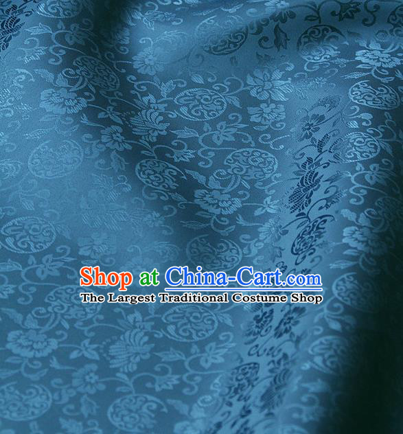 Traditional Asian Blue Satin Classical Pattern Drapery Korean Hanbok Palace Brocade Silk Fabric