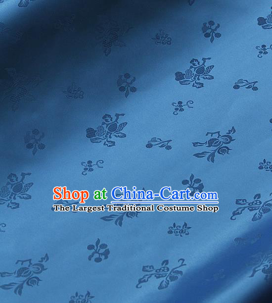 Traditional Asian Blue Satin Classical Pattern Drapery Korean Hanbok Palace Brocade Silk Fabric