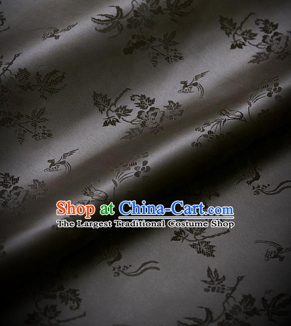 Traditional Asian Classical Grape Pattern Black Brocade Drapery Korean Hanbok Palace Satin Silk Fabric