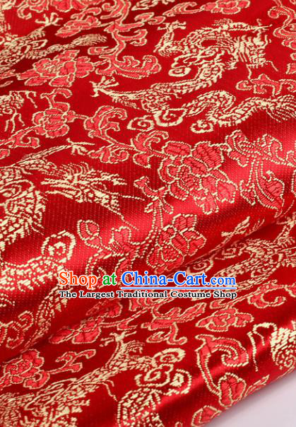 Chinese Traditional Red Brocade Fabric Tang Suit Classical Dragons Pattern Design Tang Suit Silk Material Satin Drapery