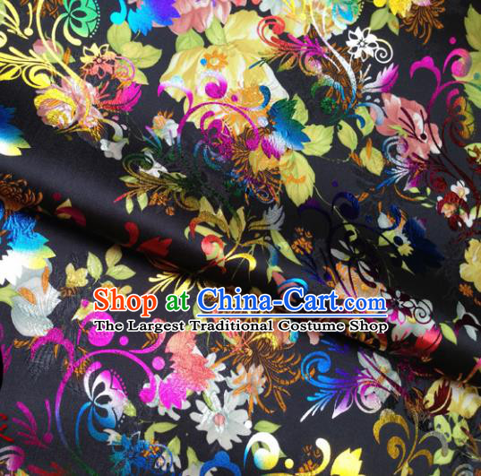 Chinese Traditional Black Brocade Fabric Tang Suit Classical Peony Pattern Design Tang Suit Silk Material Satin Drapery