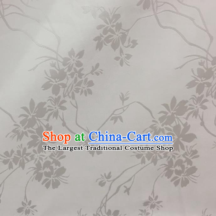 Chinese Traditional Apparel Fabric White Brocade Classical Flowers Pattern Design Silk Material Satin Drapery