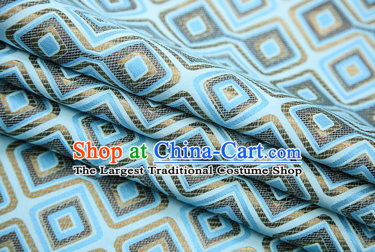 Chinese Traditional Apparel Qipao Fabric Light Blue Brocade Classical Pattern Design Material Satin Drapery