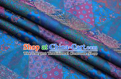 Chinese Traditional Apparel Fabric Tibetan Robe Blue Brocade Classical Pattern Design Material Satin Drapery