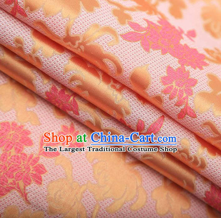 Chinese Traditional Apparel Pink Brocade Fabric Classical Peony Chrysanthemum Pattern Design Material Satin Drapery