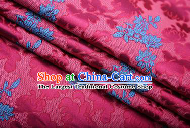 Chinese Traditional Apparel Rosy Brocade Fabric Classical Peony Chrysanthemum Pattern Design Material Satin Drapery