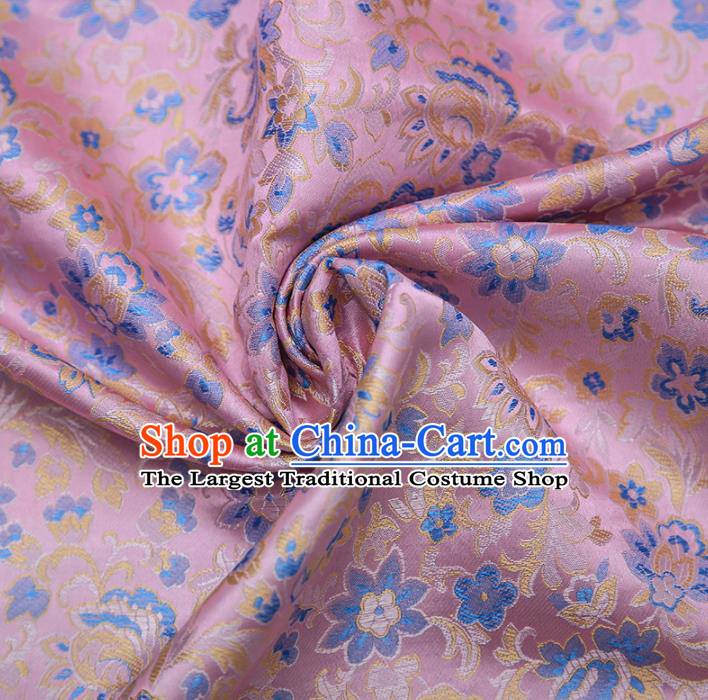 Chinese Traditional Apparel Pink Brocade Fabric Classical Flowers Pattern Design Material Satin Drapery